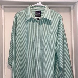 Mens Green Striped Stafford Dress Shirt